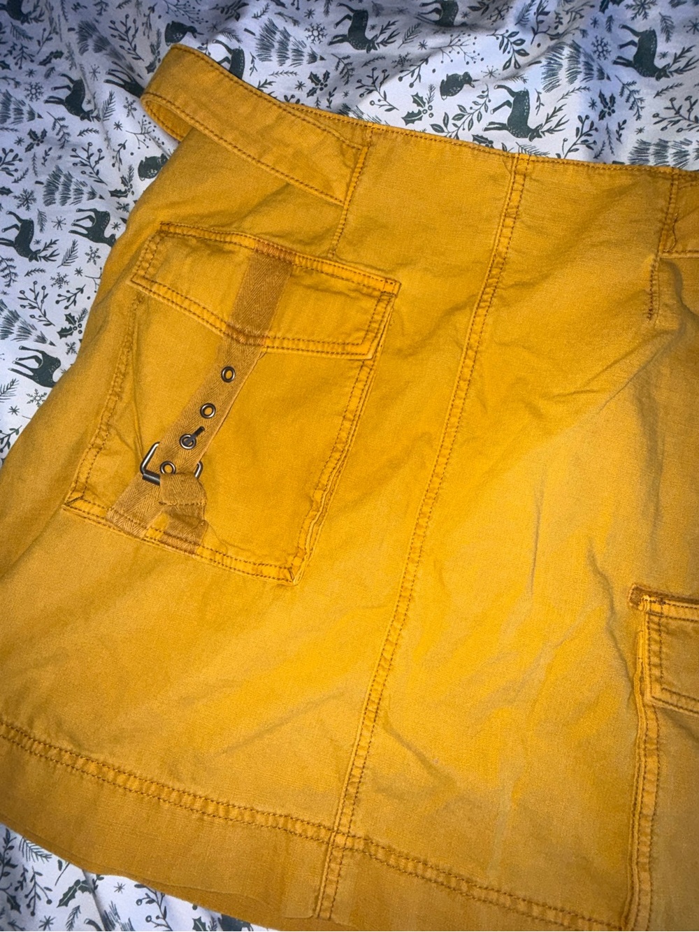 Free People Mustard Yellow Mini Skirt with Utility Pockets - Picture 2 of 6